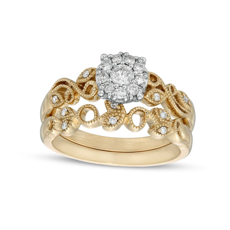 Image of ID 1 033 CT TW Natural Diamond Frame Antique Vintage-Style Vine Bridal Engagement Ring Set in Solid 10K Yellow Gold