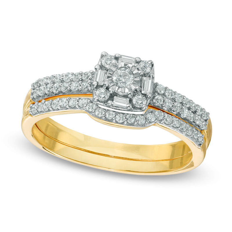 Image of ID 1 033 CT TW Natural Diamond Frame Bridal Engagement Ring Set in Solid 10K Yellow Gold