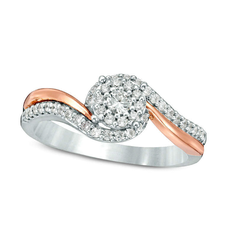 Image of ID 1 033 CT TW Natural Diamond Frame Bypass Two Row Promise Ring in Sterling Silver and Solid 10K Rose Gold