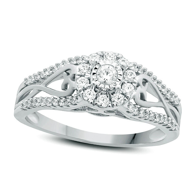 Image of ID 1 033 CT TW Natural Diamond Frame Heart-Sides Engagement Ring in Solid 10K White Gold