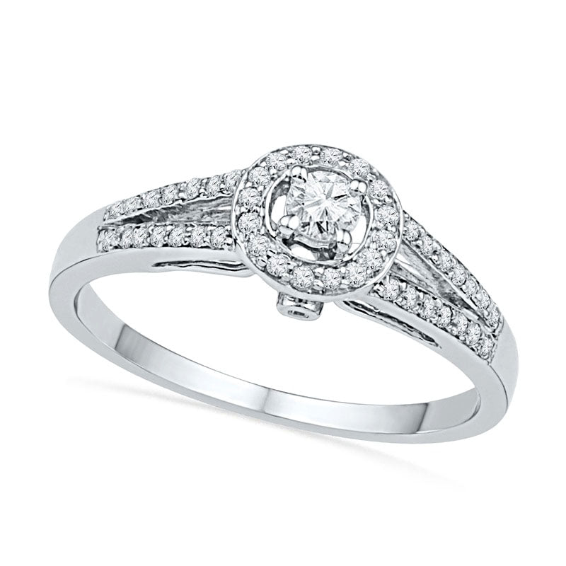 Image of ID 1 033 CT TW Natural Diamond Frame Split Shank Engagement Ring in Solid 10K White Gold