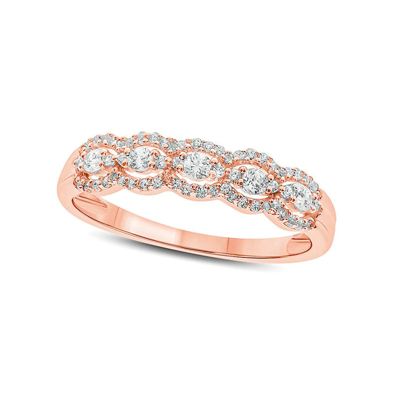 Image of ID 1 033 CT TW Natural Diamond Frame Trios Anniversary Ring in Solid 10K Rose Gold