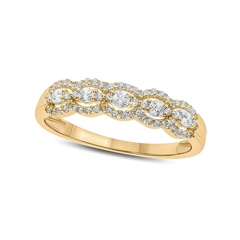 Image of ID 1 033 CT TW Natural Diamond Frame Trios Anniversary Ring in Solid 10K Yellow Gold
