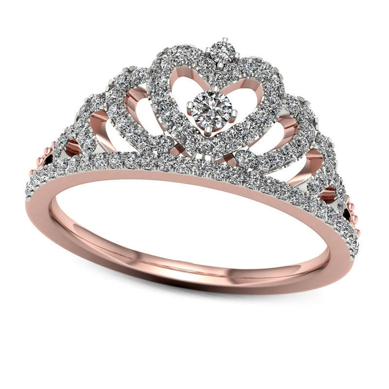 Image of ID 1 033 CT TW Natural Diamond Heart Crown Ring in Solid 10K Rose Gold