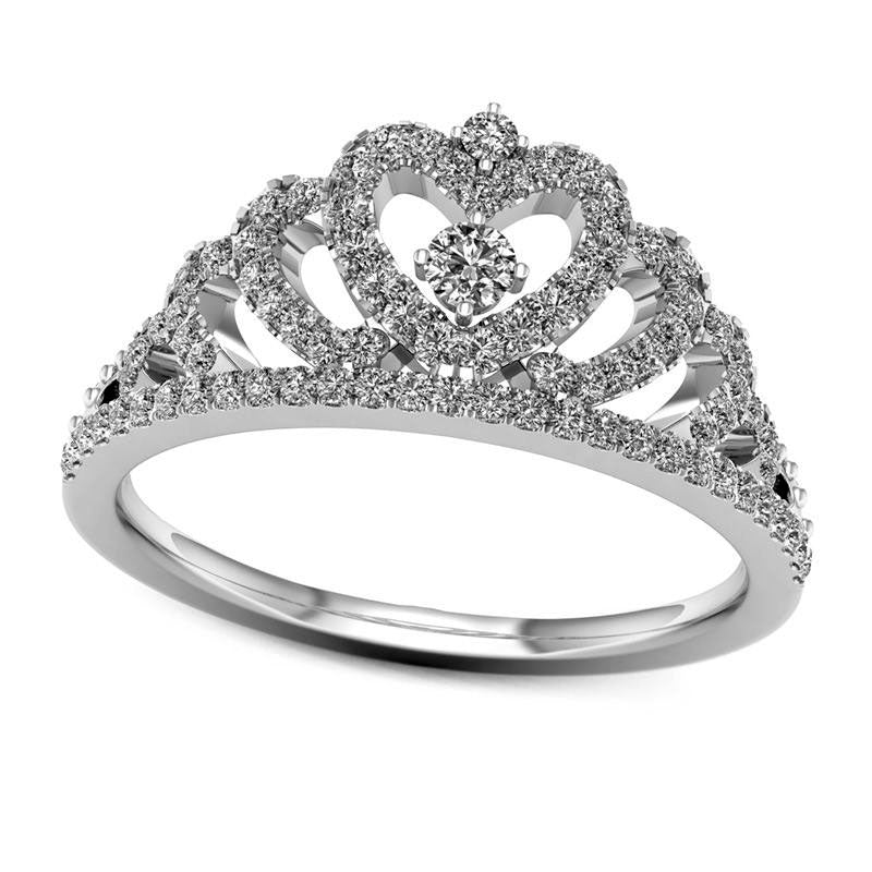 Image of ID 1 033 CT TW Natural Diamond Heart Crown Ring in Solid 10K White Gold