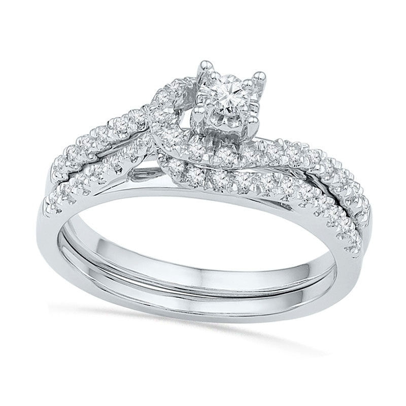 Image of ID 1 033 CT TW Natural Diamond Knot Bridal Engagement Ring Set in Solid 10K White Gold