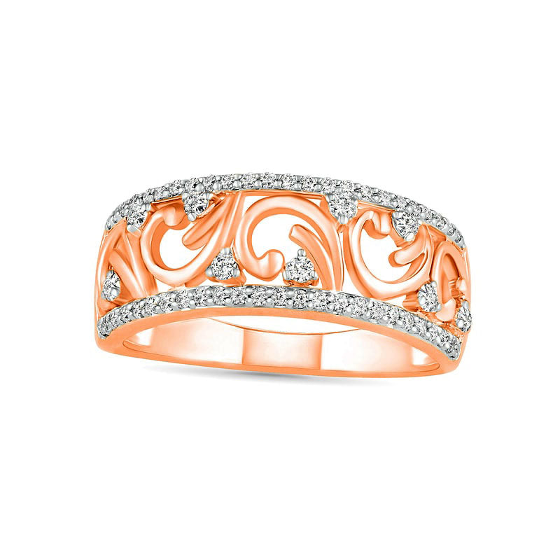 Image of ID 1 033 CT TW Natural Diamond Open Curlicue Ring in Solid 10K Rose Gold