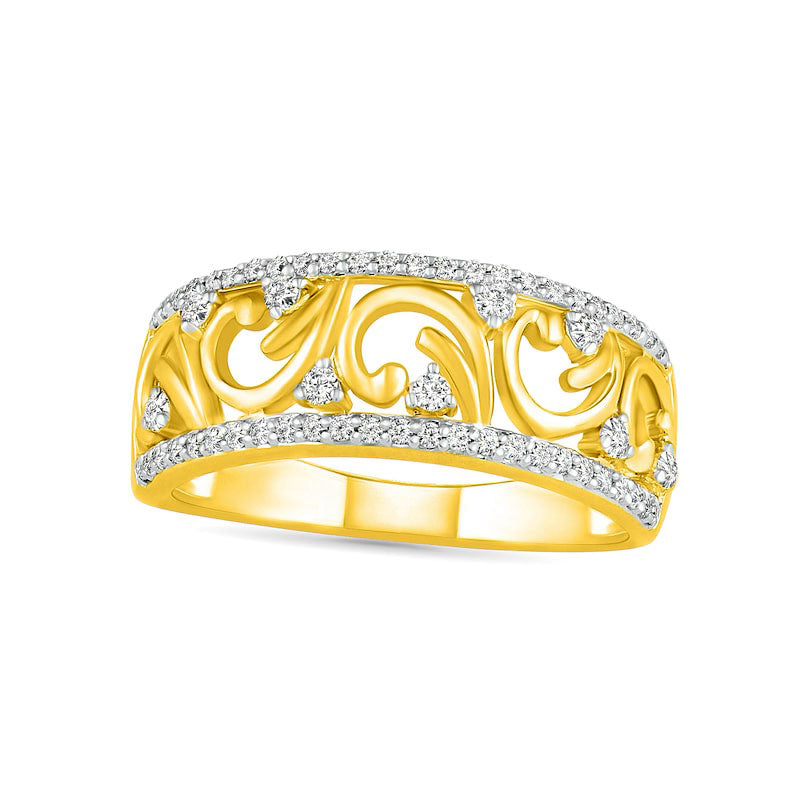Image of ID 1 033 CT TW Natural Diamond Open Curlicue Ring in Solid 10K Yellow Gold