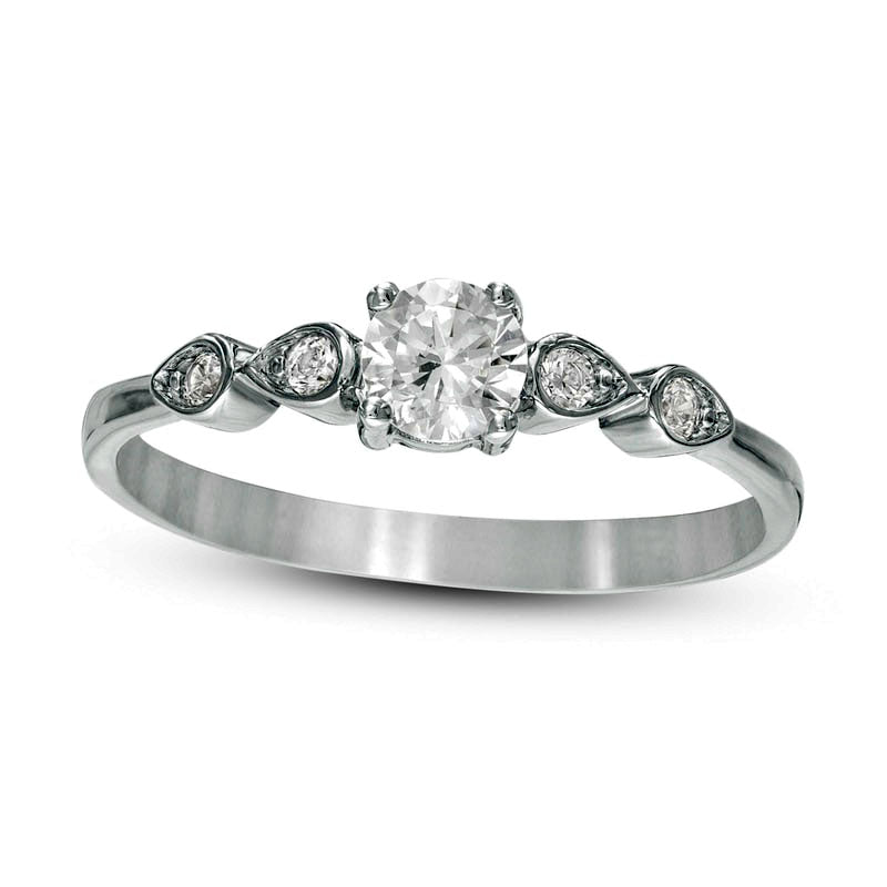 Image of ID 1 033 CT TW Natural Diamond Petal-Sides Engagement Ring in Solid 10K White Gold