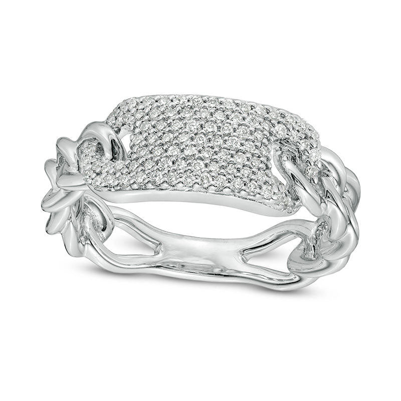 Image of ID 1 033 CT TW Natural Diamond Plate and Chain Shank Ring in Sterling Silver