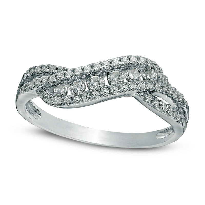 Image of ID 1 033 CT TW Natural Diamond Split Shank Wave Ring in Solid 10K White Gold