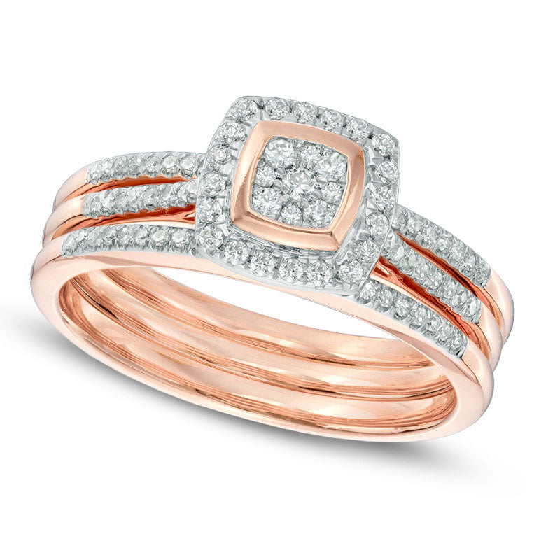 Image of ID 1 033 CT TW Natural Diamond Square Composite Frame Bridal Engagement Ring Set in Solid 10K Rose Gold