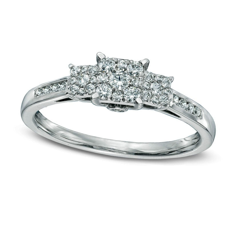 Image of ID 1 033 CT TW Natural Diamond Square Composite Three Stone Engagement Ring in Solid 10K White Gold