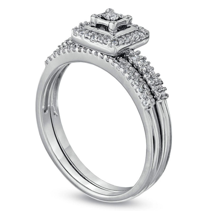 Image of ID 1 033 CT TW Natural Diamond Square Frame Bridal Engagement Ring Set in Solid 10K White Gold