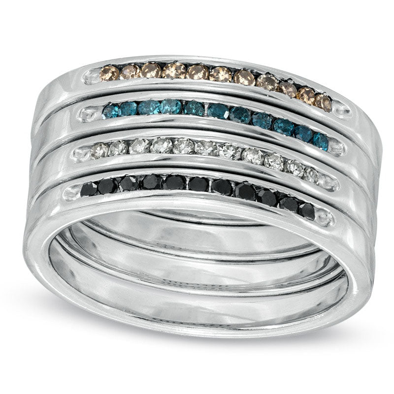 Image of ID 1 033 CT TW Natural Diamond Stackable Four Band Set in Sterling Silver