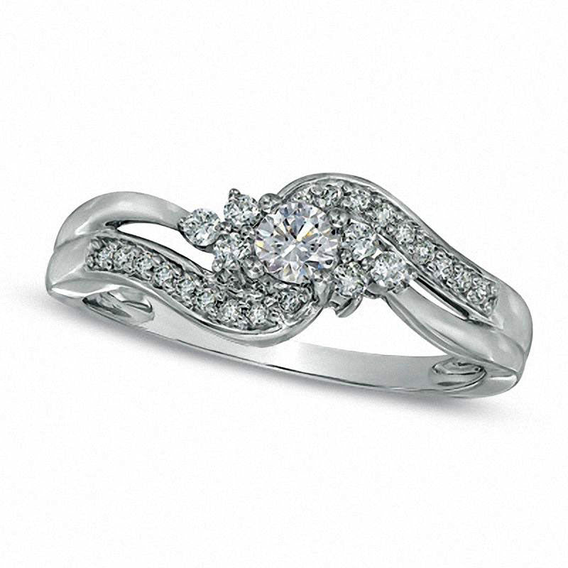 Image of ID 1 033 CT TW Natural Diamond Swirl Ring in Solid 10K White Gold