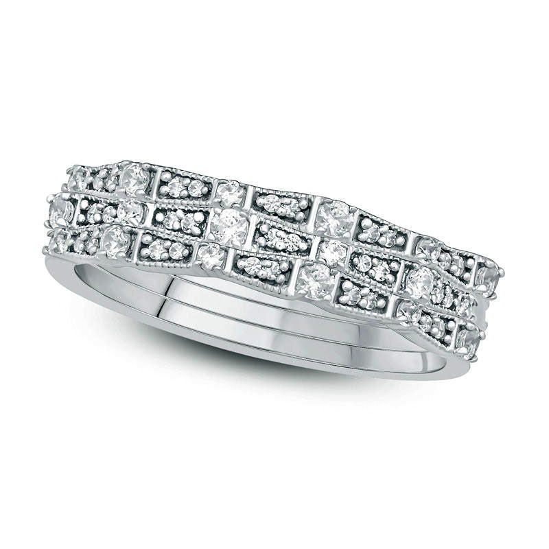 Image of ID 1 033 CT TW Natural Diamond Three Piece Stackable Anniversary Band Set in Sterling Silver