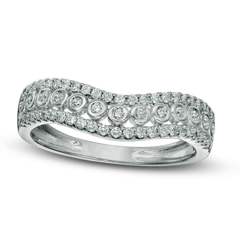 Image of ID 1 033 CT TW Natural Diamond Three Row Contour Wedding Band in Solid 10K White Gold