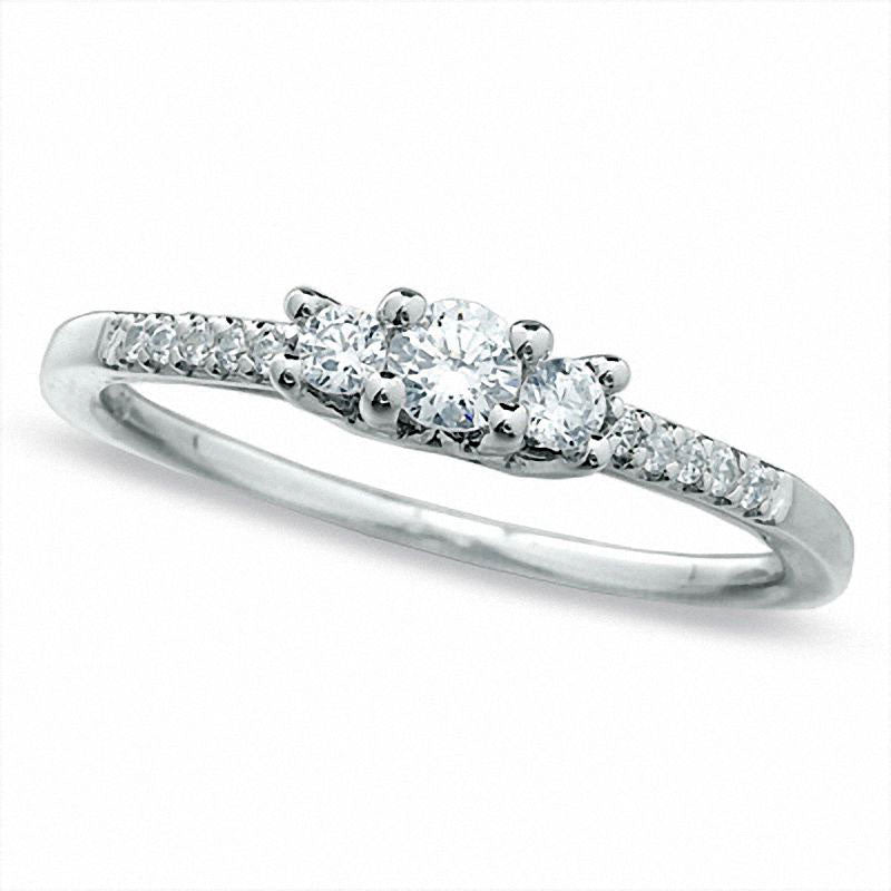 Image of ID 1 033 CT TW Natural Diamond Three Stone Promise Ring in Solid 10K White Gold