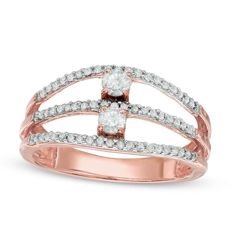 Image of ID 1 033 CT TW Natural Diamond Two Stone Split Front Ring in Solid 10K Rose Gold