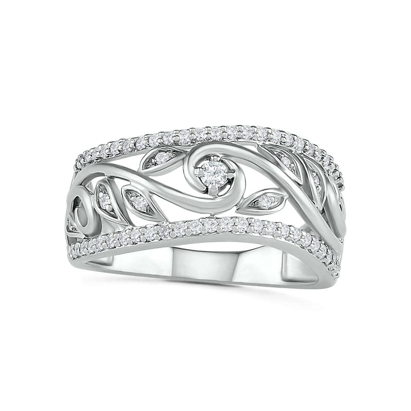 Image of ID 1 033 CT TW Natural Diamond Vine Ring in Solid 10K White Gold