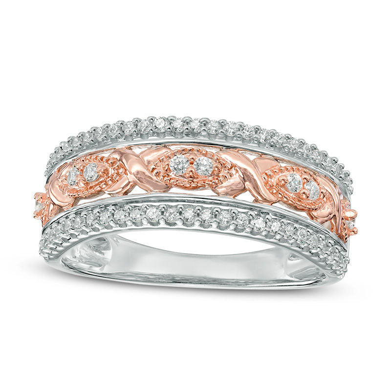 Image of ID 1 033 CT TW Natural Diamond X Antique Vintage-Style Band in Solid 10K Two-Tone Gold