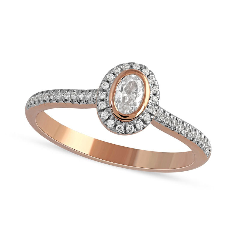 Image of ID 1 033 CT TW Oval Natural Diamond Frame Engagement Ring in Solid 10K Rose Gold (I/I1)