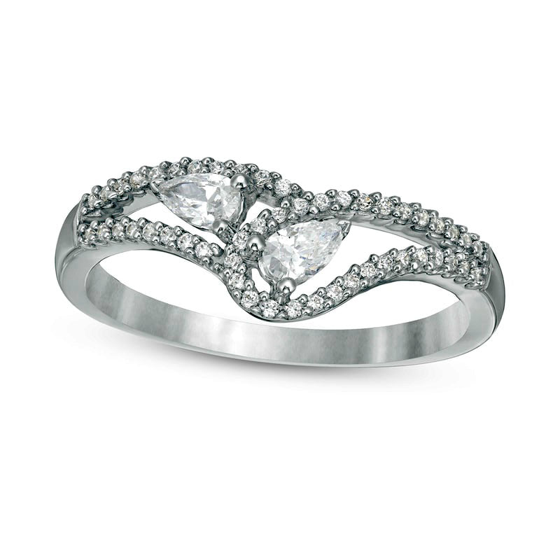 Image of ID 1 033 CT TW Pear-Shaped Natural Diamond Double Loop Ring in Solid 10K White Gold