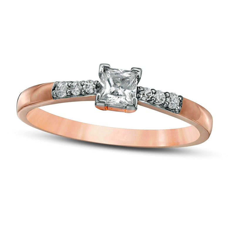 Image of ID 1 033 CT TW Princess-Cut Natural Diamond Engagement Ring in Solid 10K Rose Gold