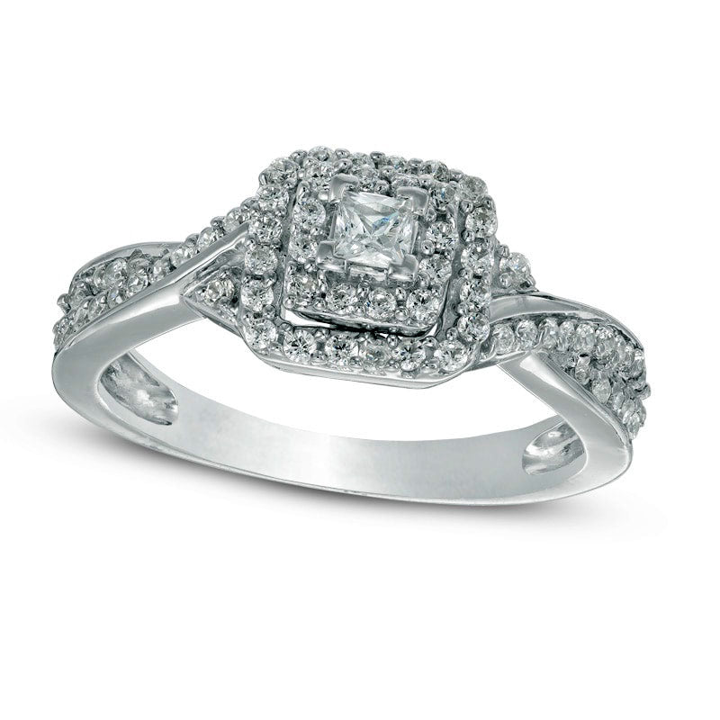 Image of ID 1 033 CT TW Princess-Cut Natural Diamond Frame Engagement Ring in Solid 10K White Gold