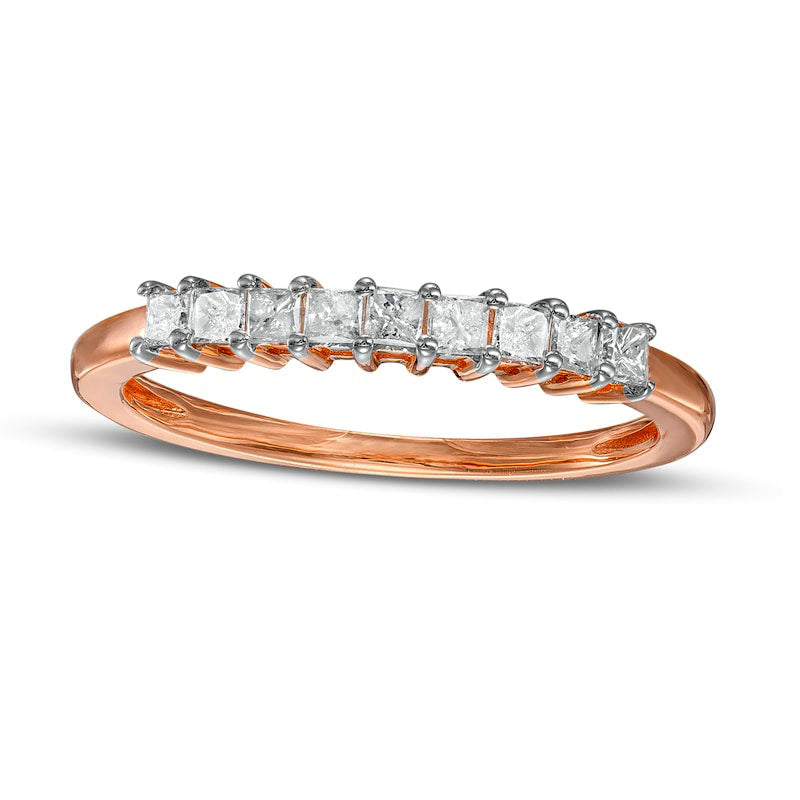Image of ID 1 033 CT TW Princess-Cut Natural Diamond Nine Stone Anniversary Band in Solid 10K Rose Gold