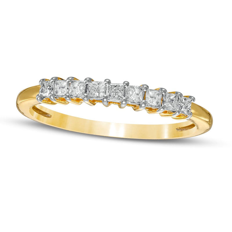 Image of ID 1 033 CT TW Princess-Cut Natural Diamond Nine Stone Anniversary Band in Solid 10K Yellow Gold