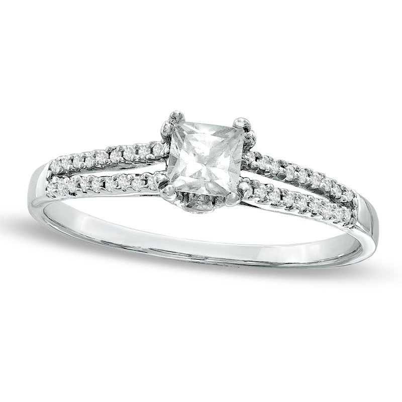 Image of ID 1 033 CT TW Princess-Cut Natural Diamond Split Shank Engagement Ring in Solid 10K White Gold