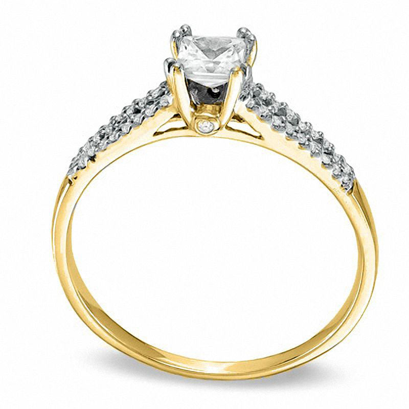 Image of ID 1 033 CT TW Princess-Cut Natural Diamond Split Shank Engagement Ring in Solid 10K Yellow Gold