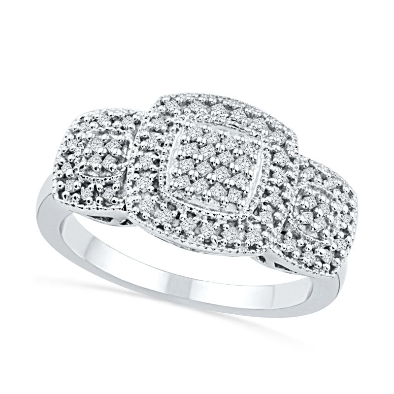 Image of ID 1 033 CT TW Princess-Cut Natural Diamond Triple Square Ring in Sterling Silver