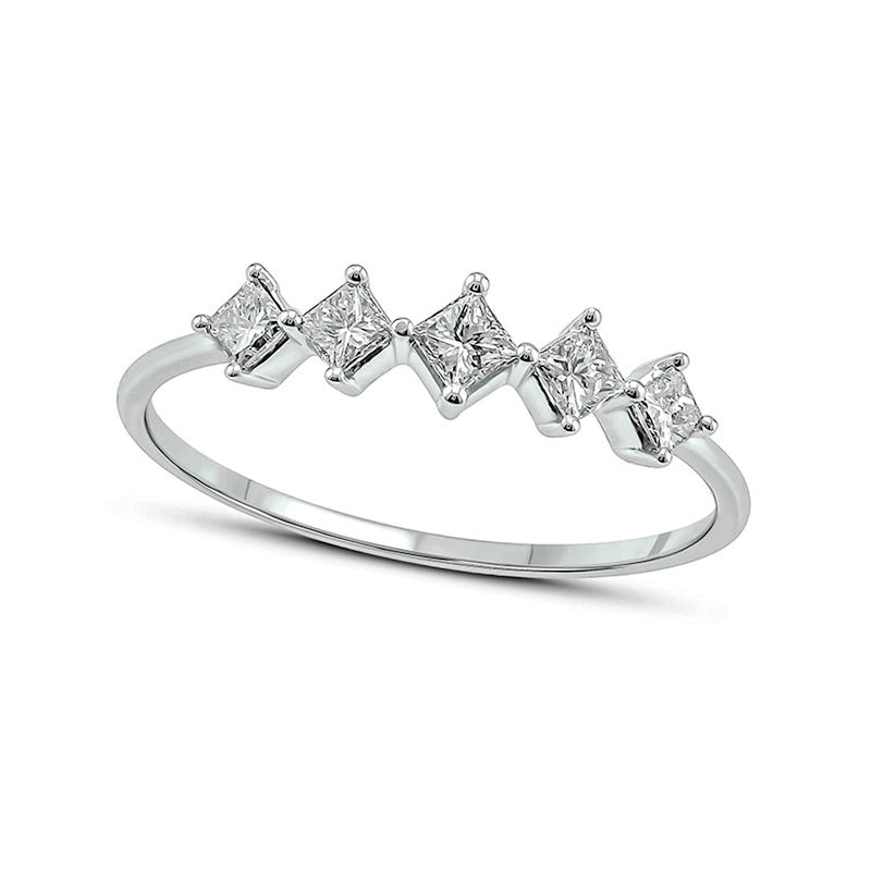 Image of ID 1 033 CT TW Princess-Cut Tilted Five Stone Ring in Solid 10K White Gold