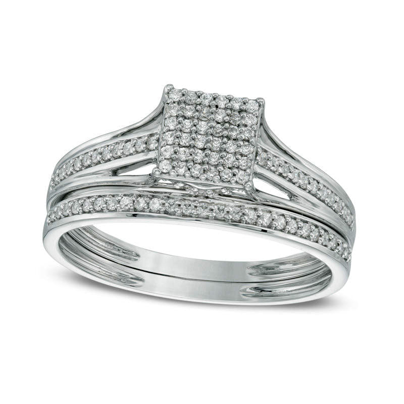 Image of ID 1 033 CT TW Square Composite Natural Diamond Bridal Engagement Ring Set in Solid 10K White Gold