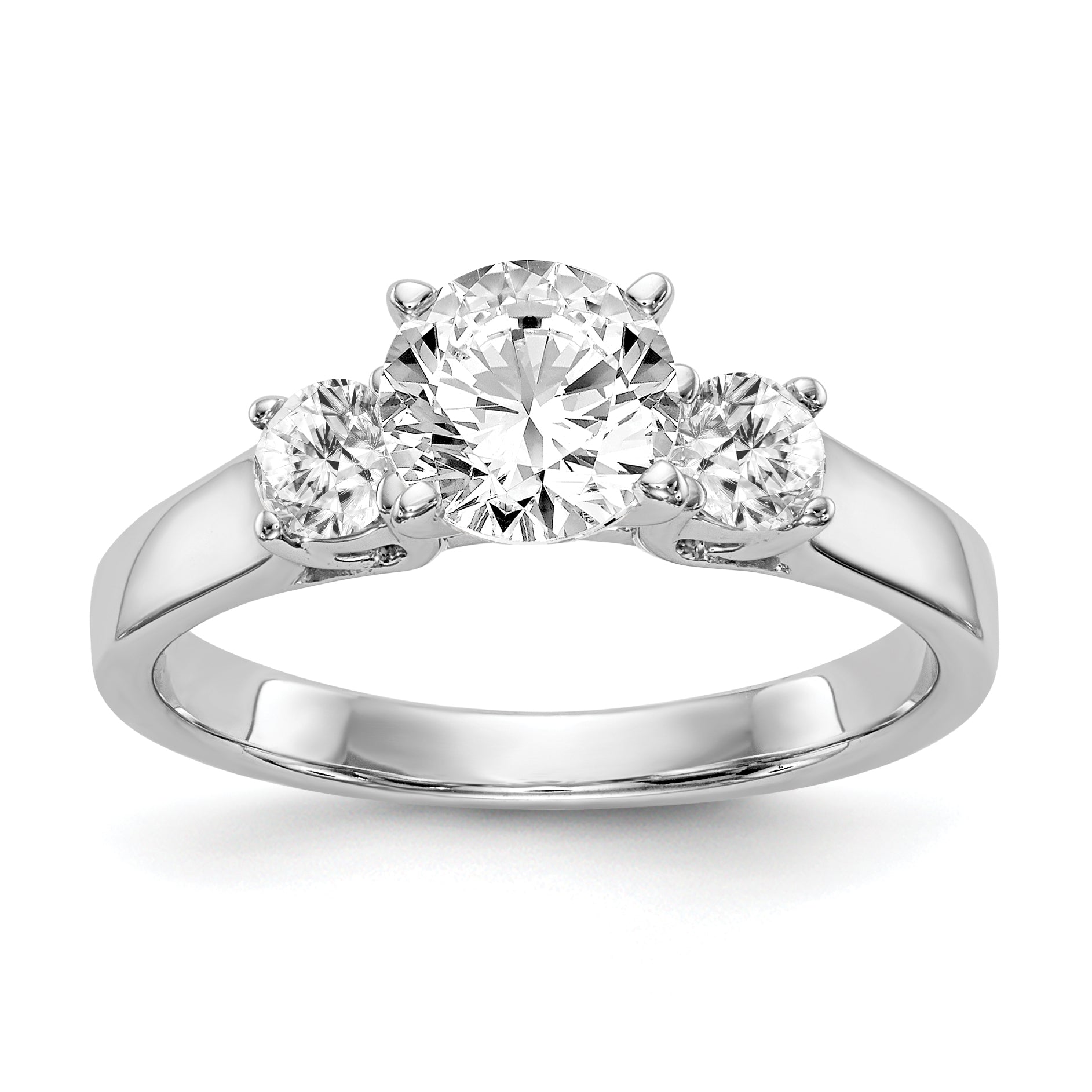 Image of ID 1 033ct CZ Solid Real 14K White Gold 3-Stone Peg Set Engagement Ring