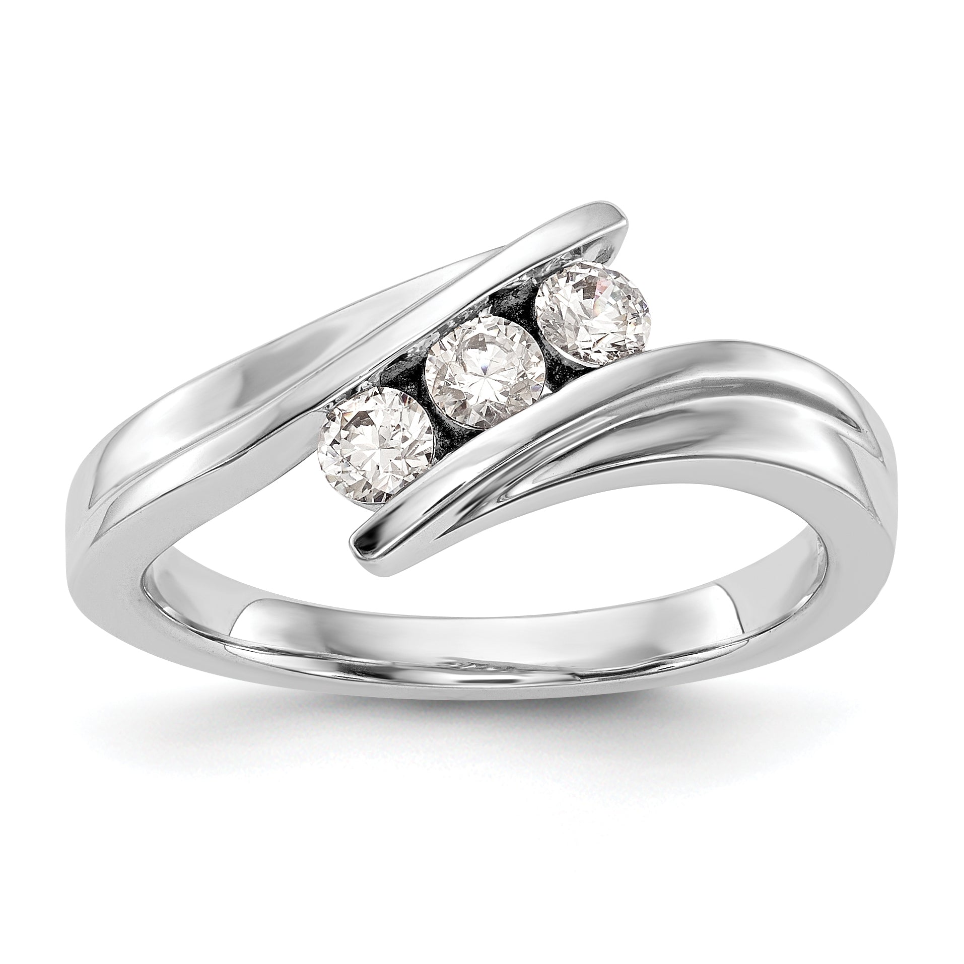 Image of ID 1 033ct CZ Solid Real 14K White Gold 3-Stone Wedding Band Ring