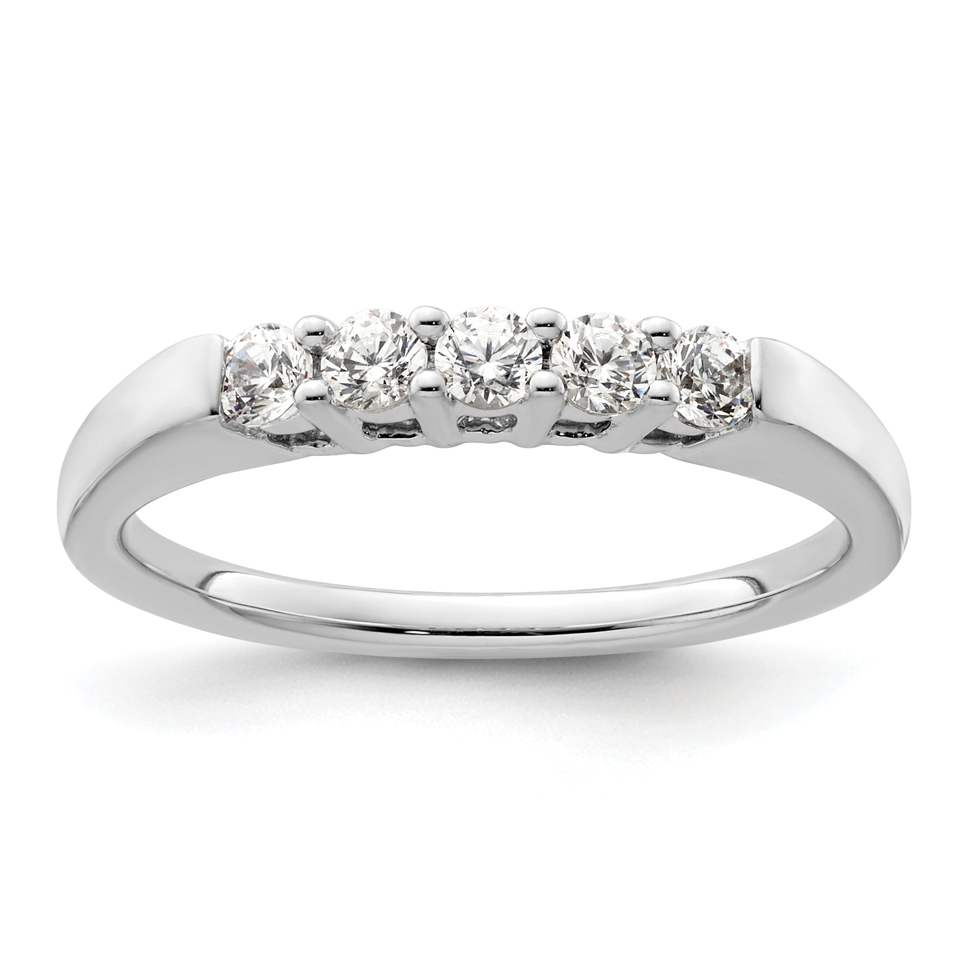 Image of ID 1 033ct CZ Solid Real 14K White Gold 5-Stone Wedding Band Ring