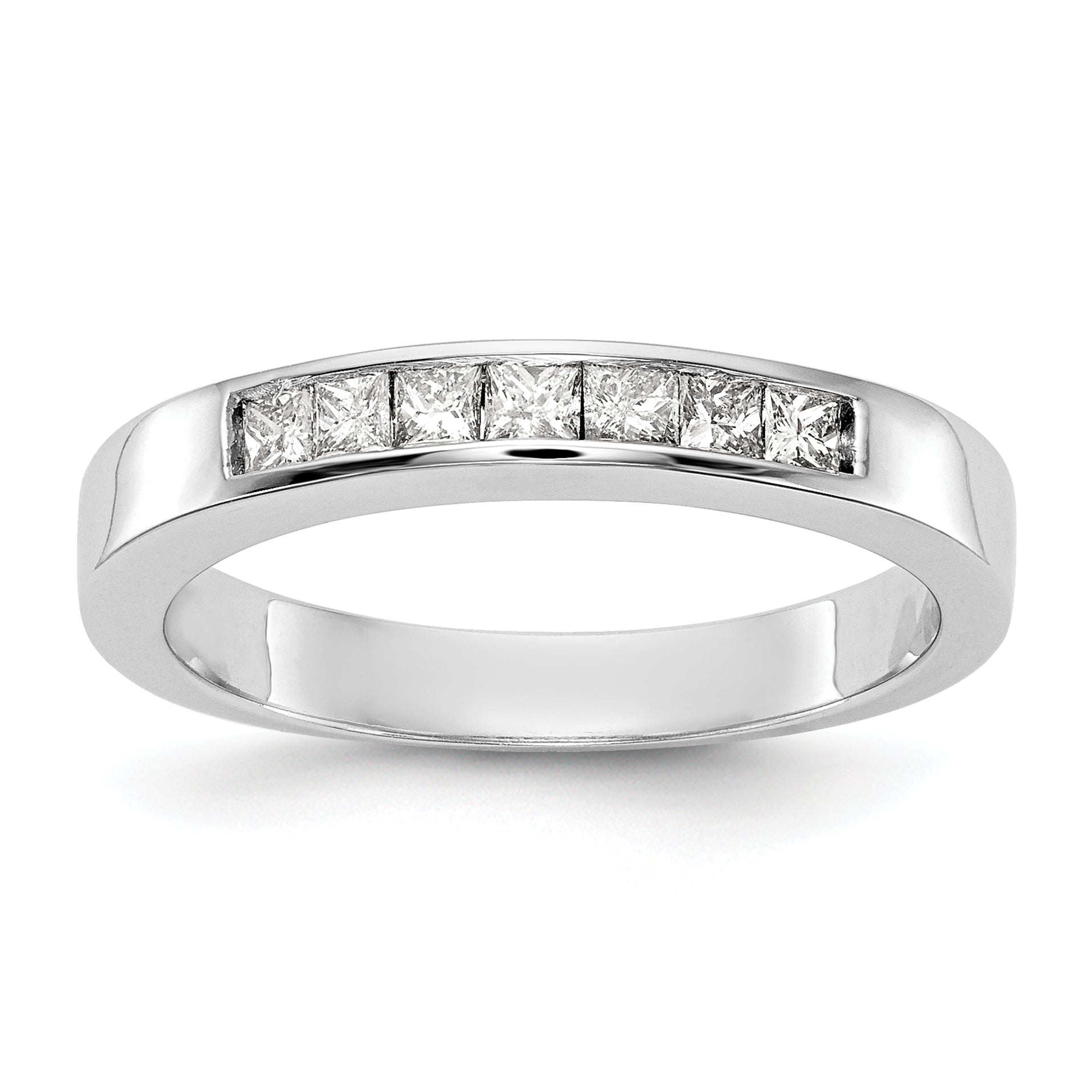 Image of ID 1 033ct CZ Solid Real 14K White Gold 7-Stone Channel Wedding Band Ring