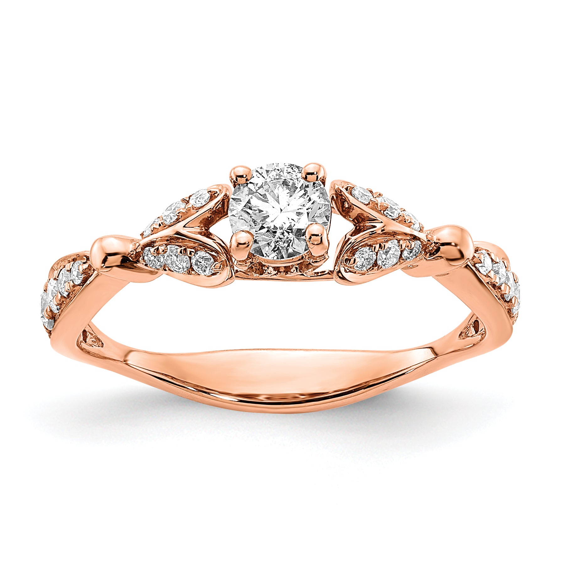 Image of ID 1 033ct CZ Solid Real 14k Rose Gold Complete Eng Ring