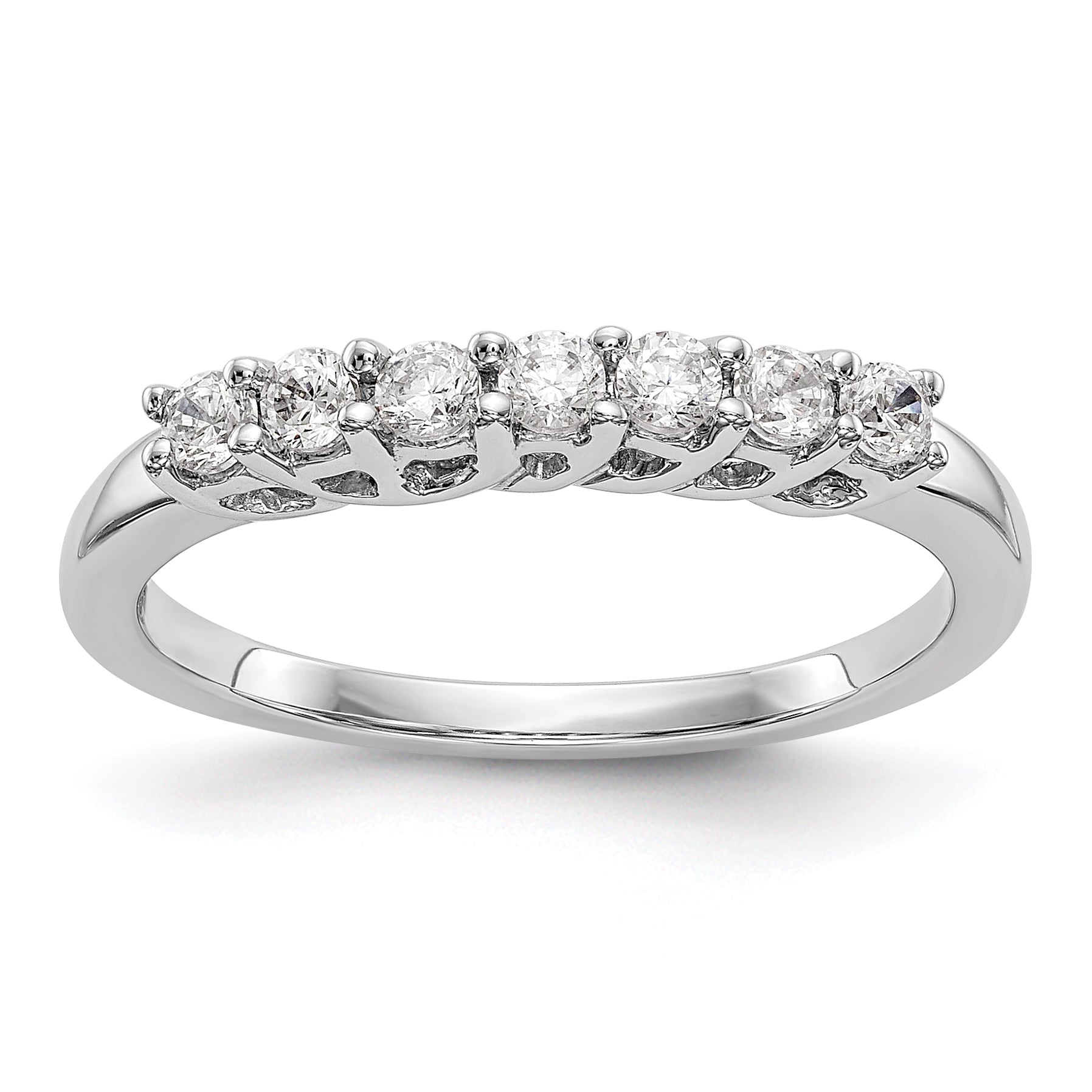 Image of ID 1 035ct CZ Solid Real 14K White Gold 7-Stone Wedding Band Ring