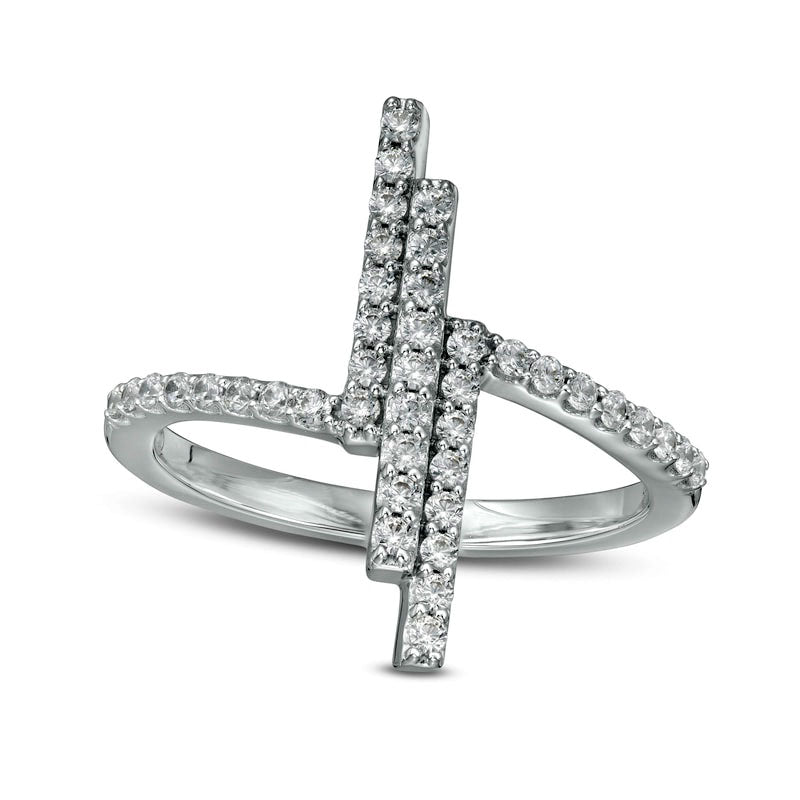 Image of ID 1 038 CT TW Certified Lab-Created Diamond Triple Vertical Bar Ring in Solid 14K White Gold (F/SI2)