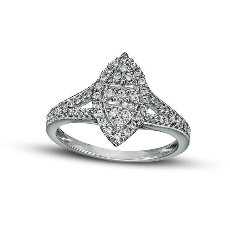 Image of ID 1 038 CT TW Composite Marquise Natural Diamond Frame Antique Vintage-Style Ring in Solid 10K White Gold
