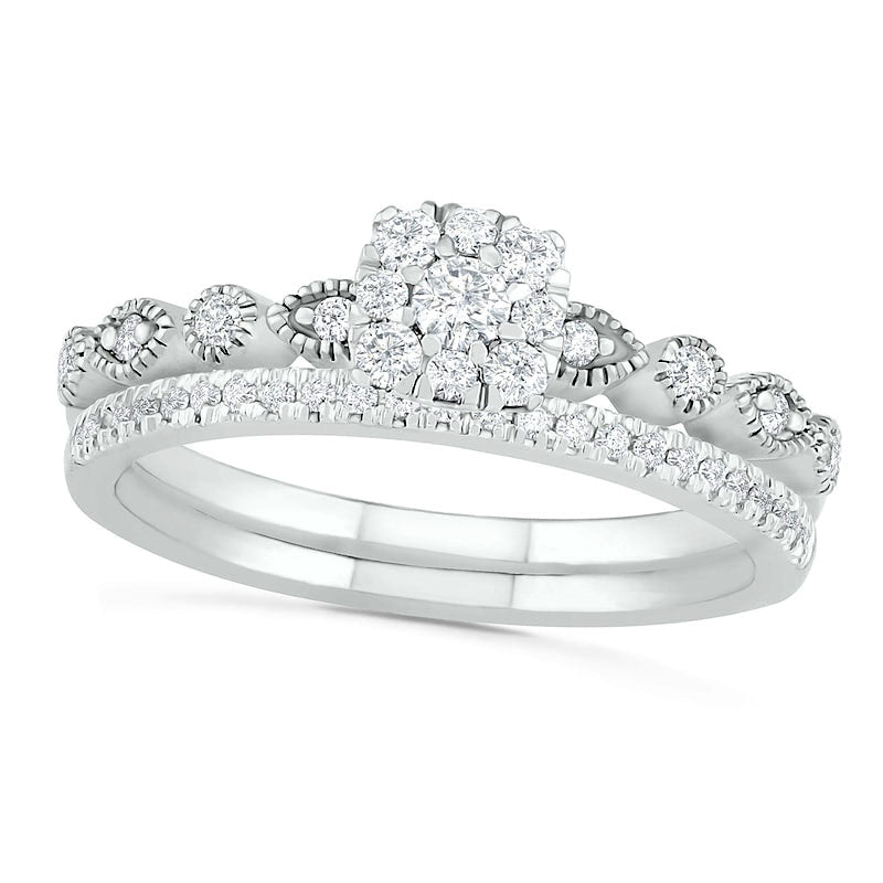 Image of ID 1 038 CT TW Composite Natural Diamond Antique Vintage-Style Bridal Engagement Ring Set in Solid 10K White Gold