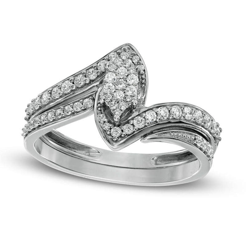 Image of ID 1 038 CT TW Composite Natural Diamond Marquise Bypass Bridal Engagement Ring Set in Solid 10K White Gold