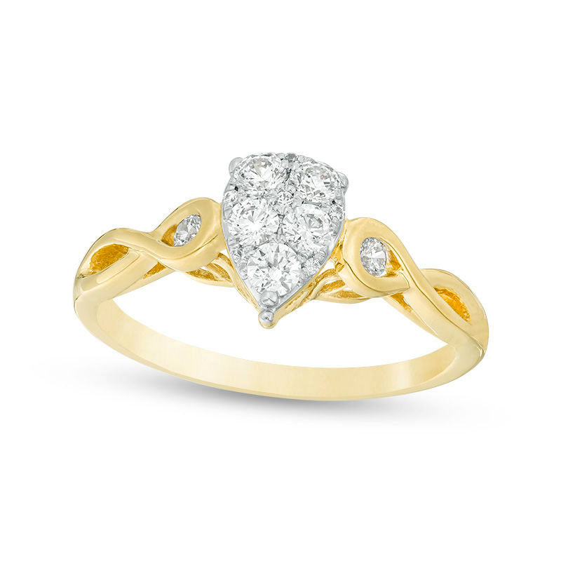 Image of ID 1 038 CT TW Composite Natural Diamond Pear-Shaped Twist Engagement Ring in Solid 10K Yellow Gold