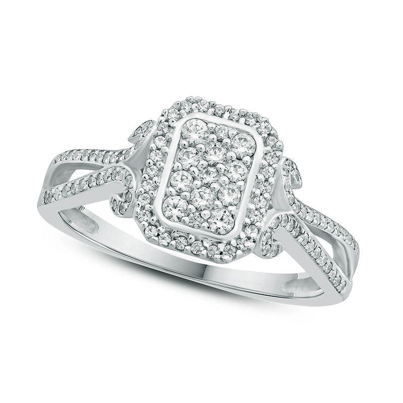 Image of ID 1 038 CT TW Composite Natural Diamond Rectangle Frame Engagement Ring in Solid 10K White Gold