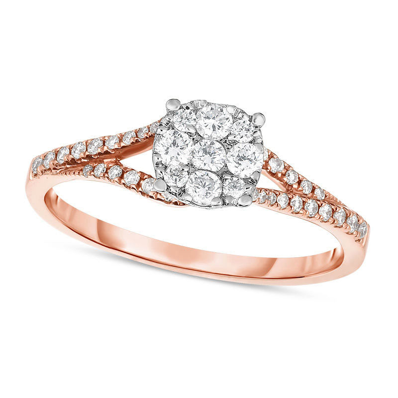 Image of ID 1 038 CT TW Composite Natural Diamond Split Shank Engagement Ring in Solid 10K Rose Gold